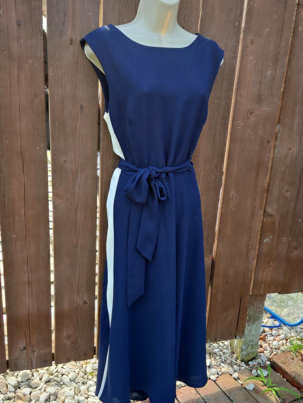 Ralph Lauren Navy Midi Dress with White Side Panels